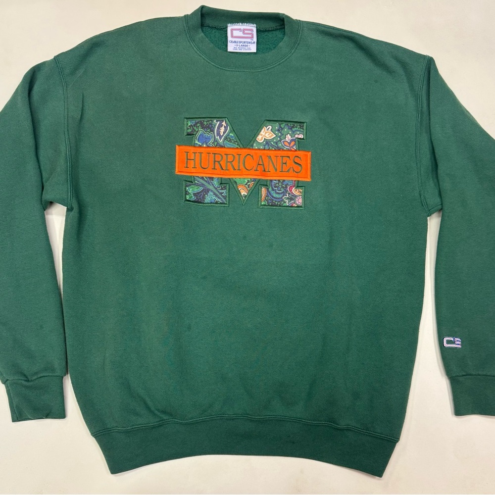 VTG NFL Miami Hurricanes Sweatshirt Crewneck Pullover Jumper Embroidery Size XL